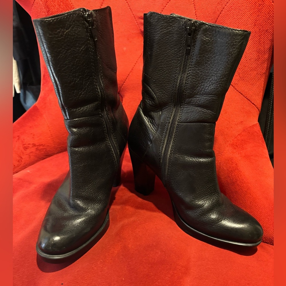 Black leather/textile upper Nine West 1/2 inch platform boot.